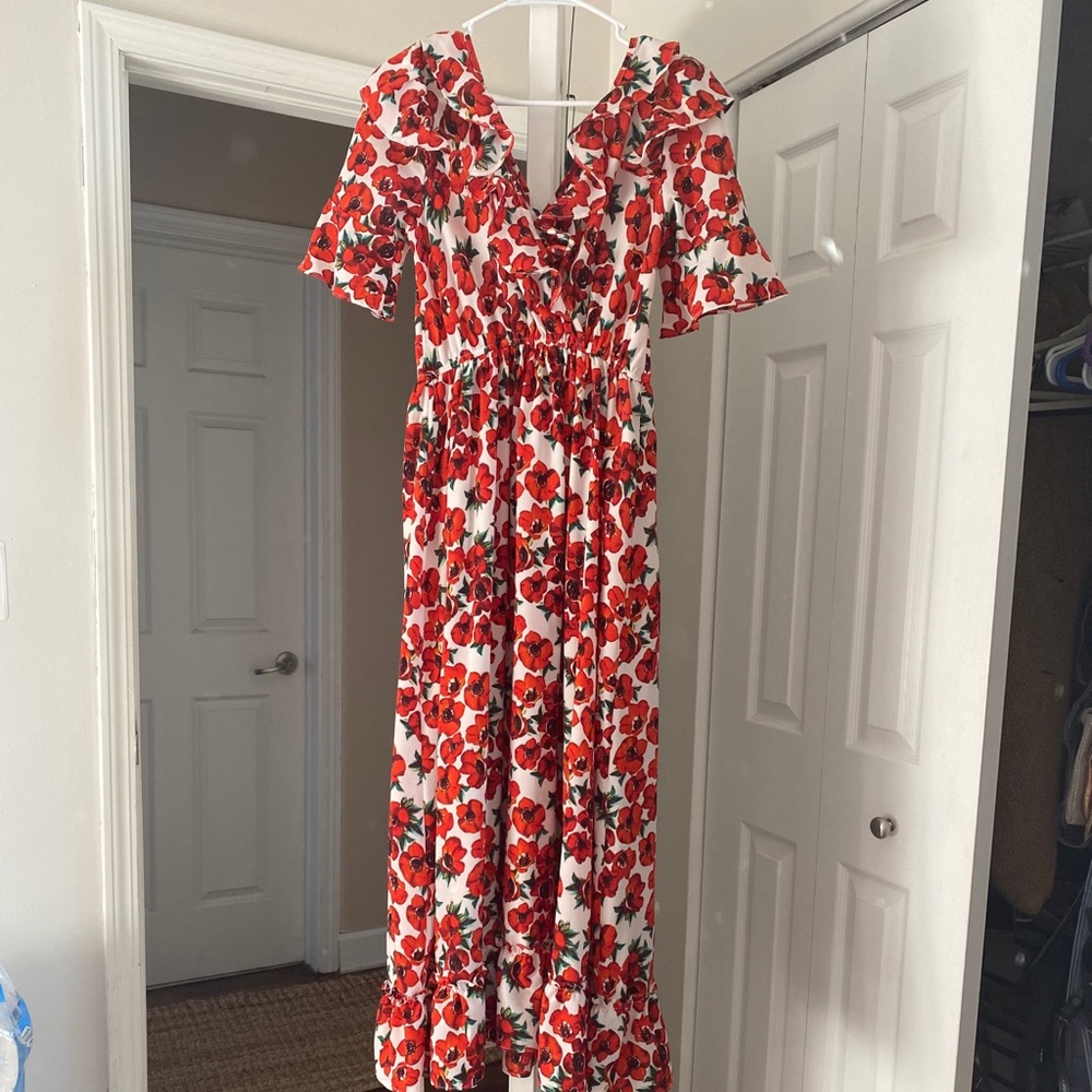 Ankle length red floral storets dress
